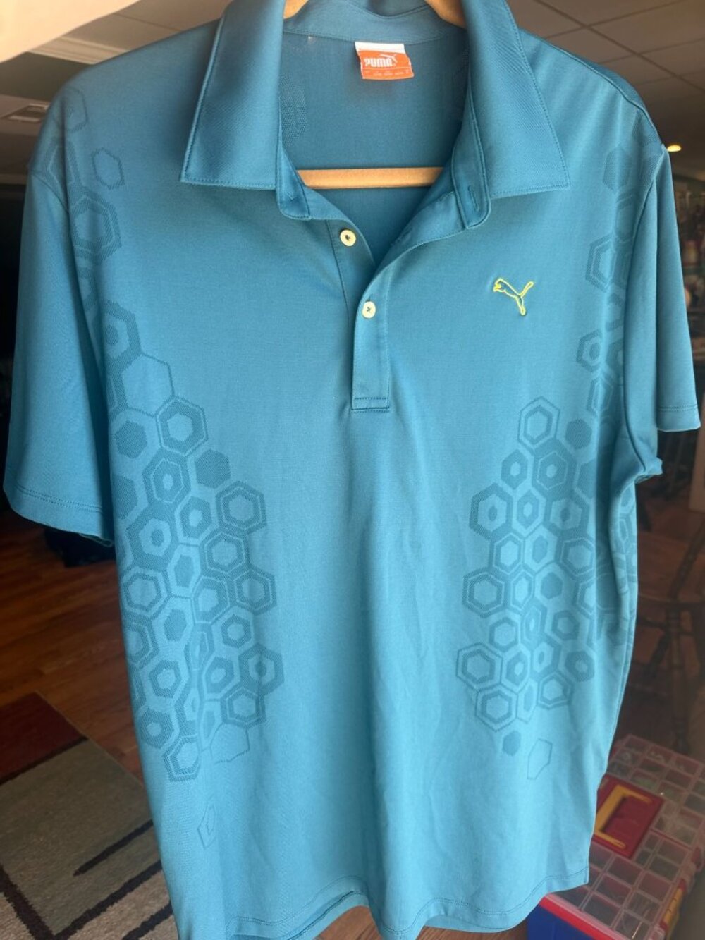 Men's turquoise teal short sleeve polo shirt L